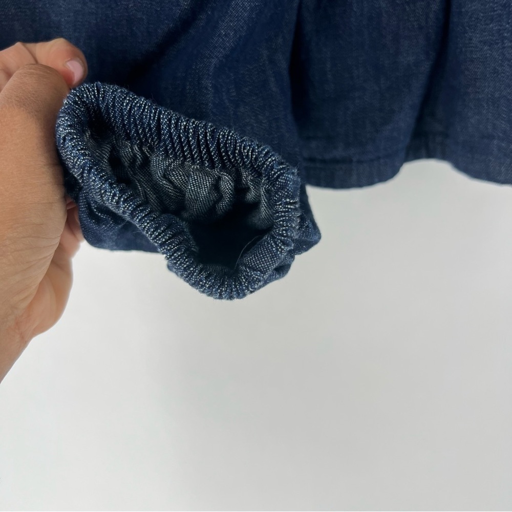 J. Crew Dark Blue Chambray Smocked Puff Sleeve Top Peasant Milkmaid - Picture 7 of 12